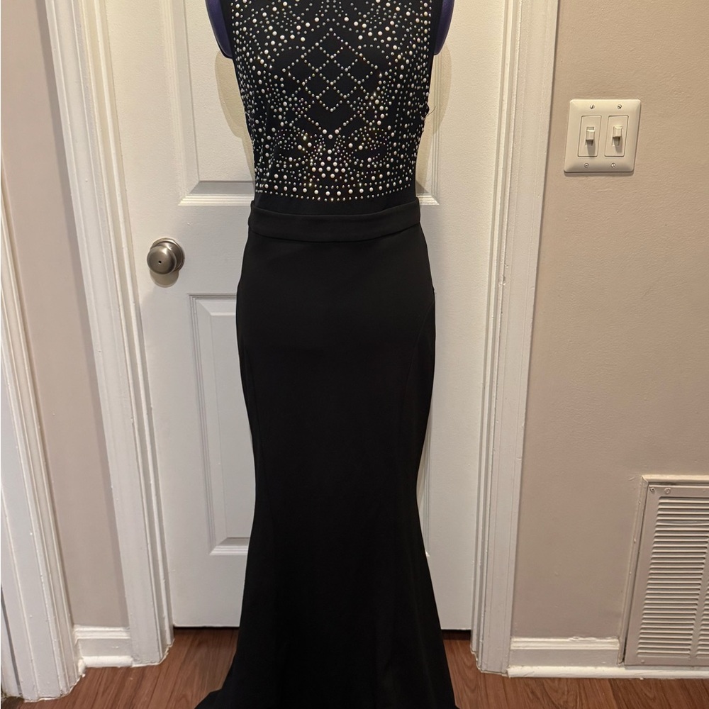 Xtaren Black Backless Dress with Silver Accents